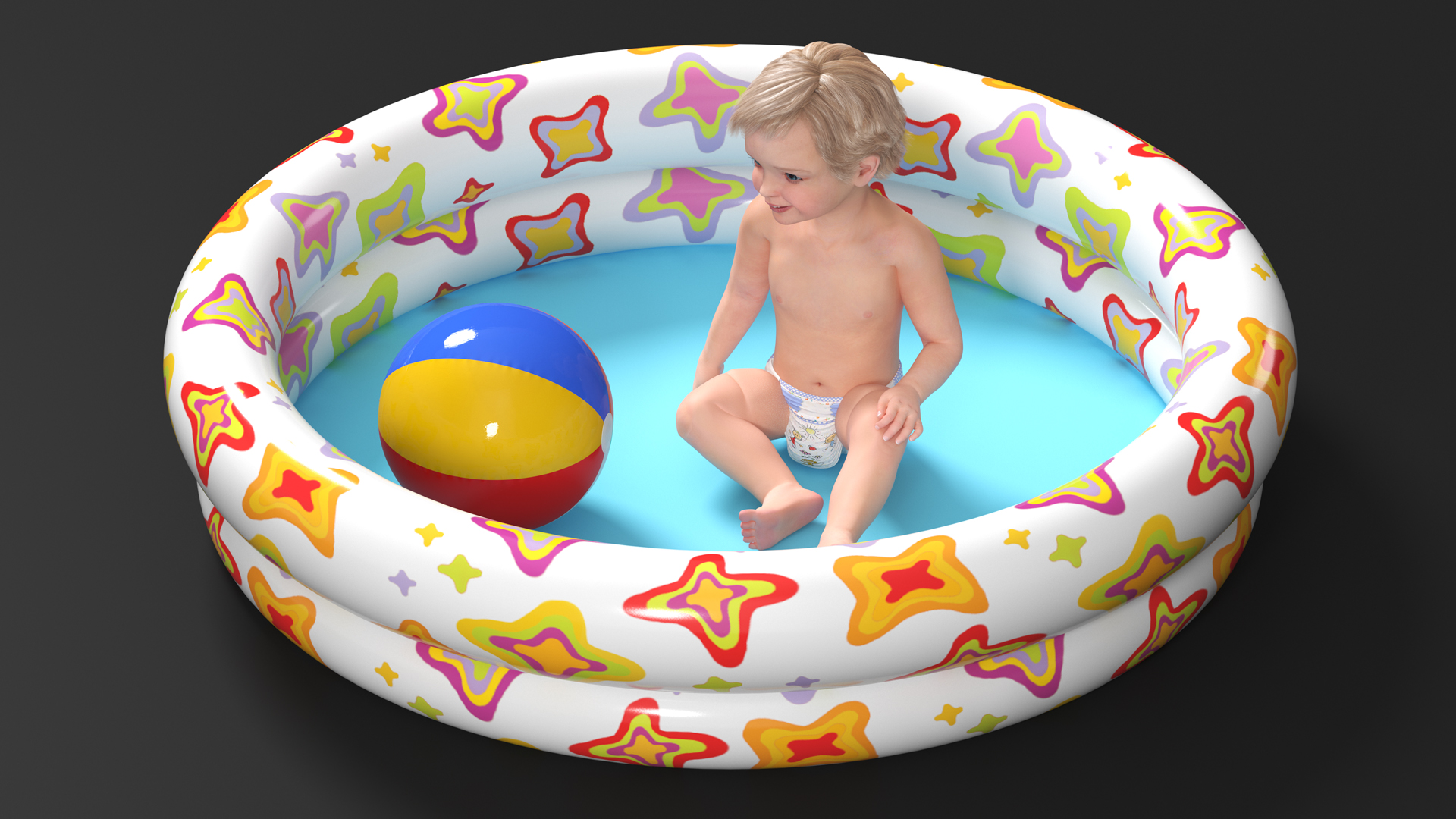 3D model Baby Boy in an Inflatable Pool with Ball