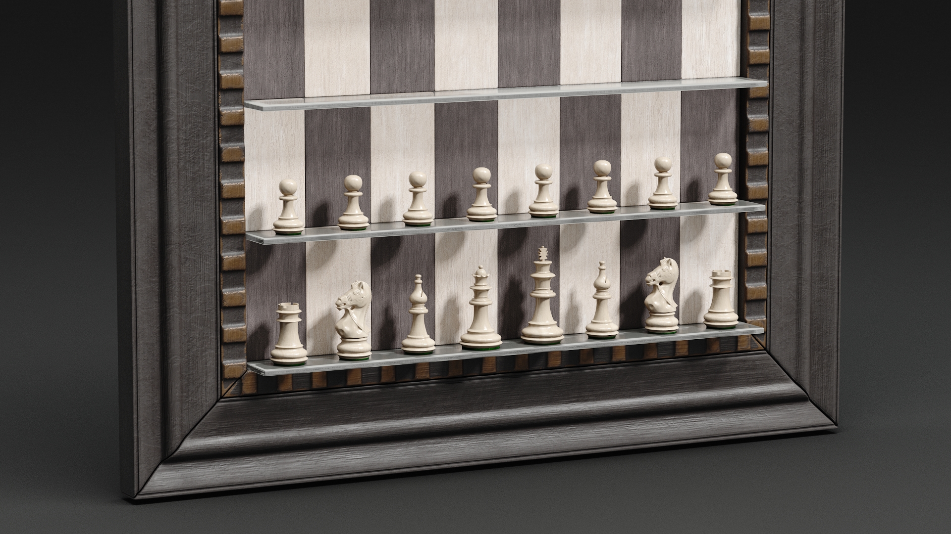 3D Vertical Wall Chess Dark Wood Set model