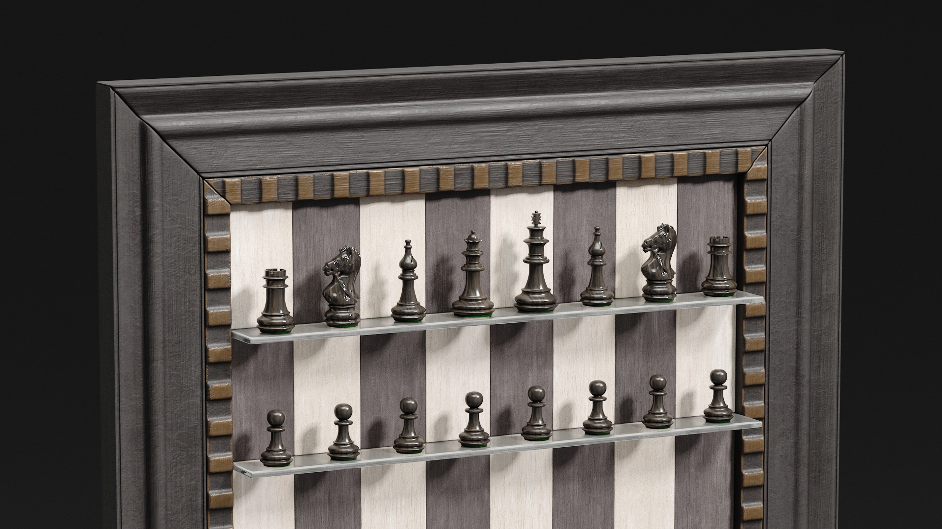 3D Vertical Wall Chess Dark Wood Set model