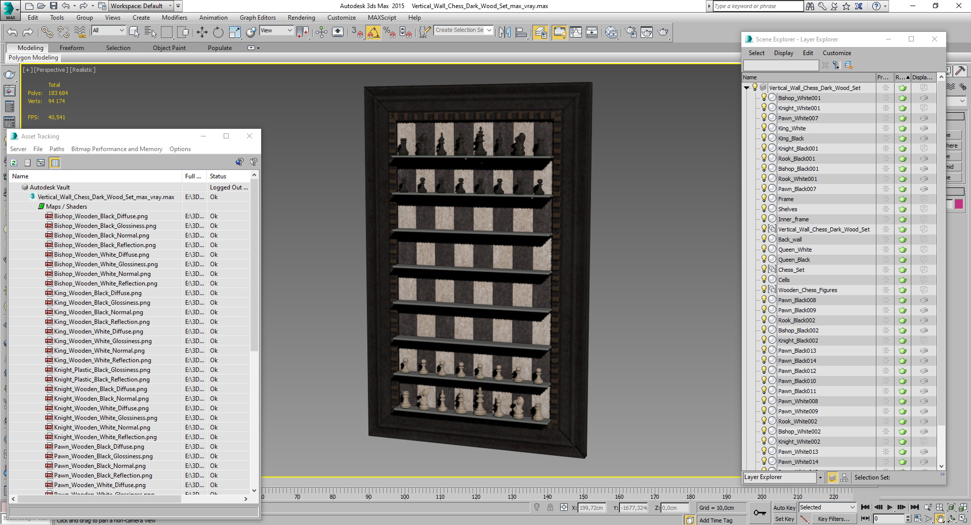 3D Vertical Wall Chess Dark Wood Set model