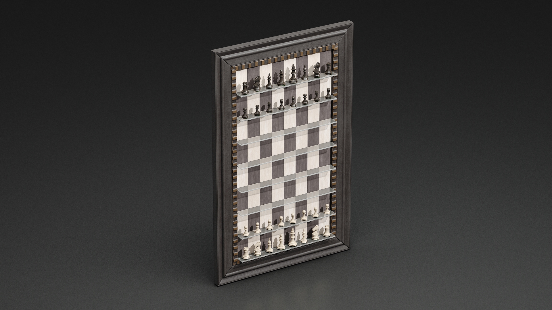 3D Vertical Wall Chess Dark Wood Set model