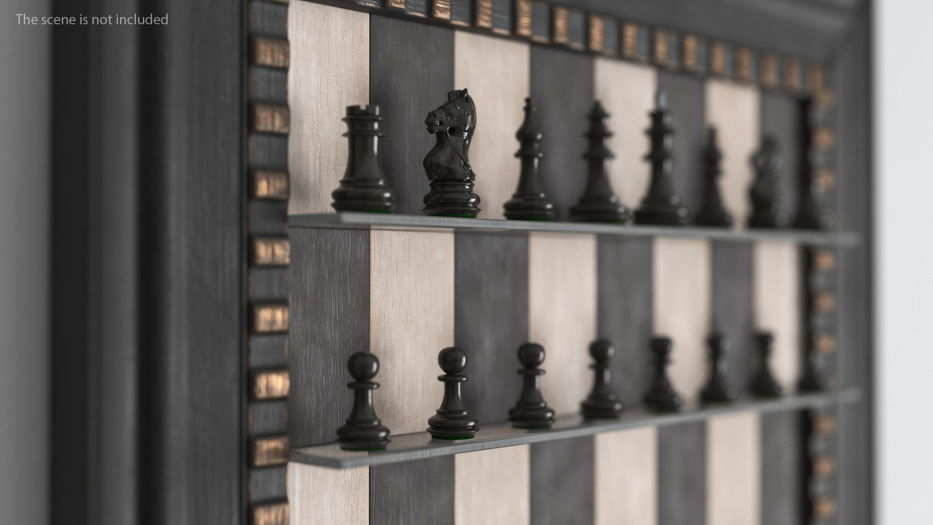 3D Vertical Wall Chess Dark Wood Set model