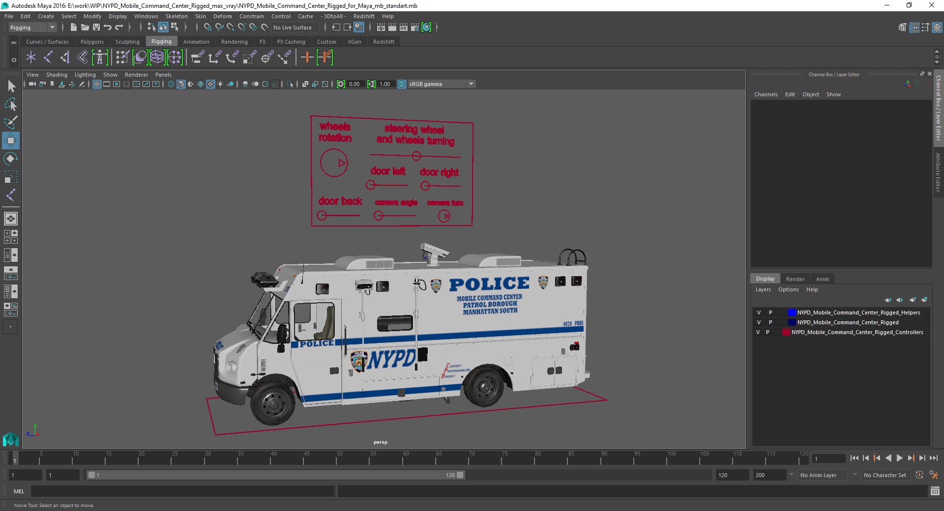 NYPD Mobile Command Center Rigged for Maya 3D