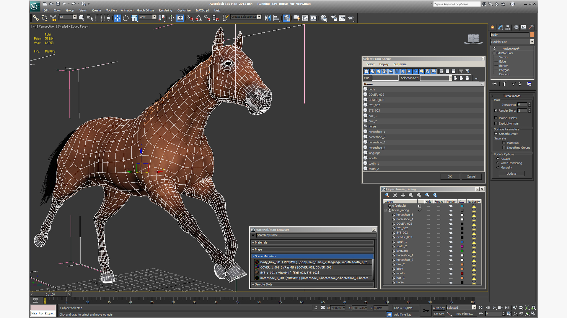 3D Running Bay Horse Fur