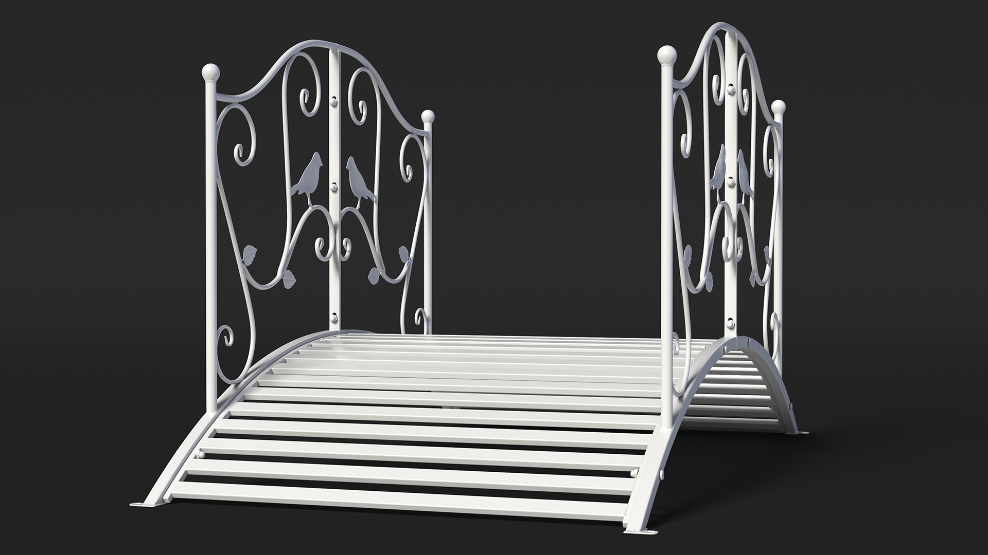 3D Garden Bridge with Wrought Iron Railings White