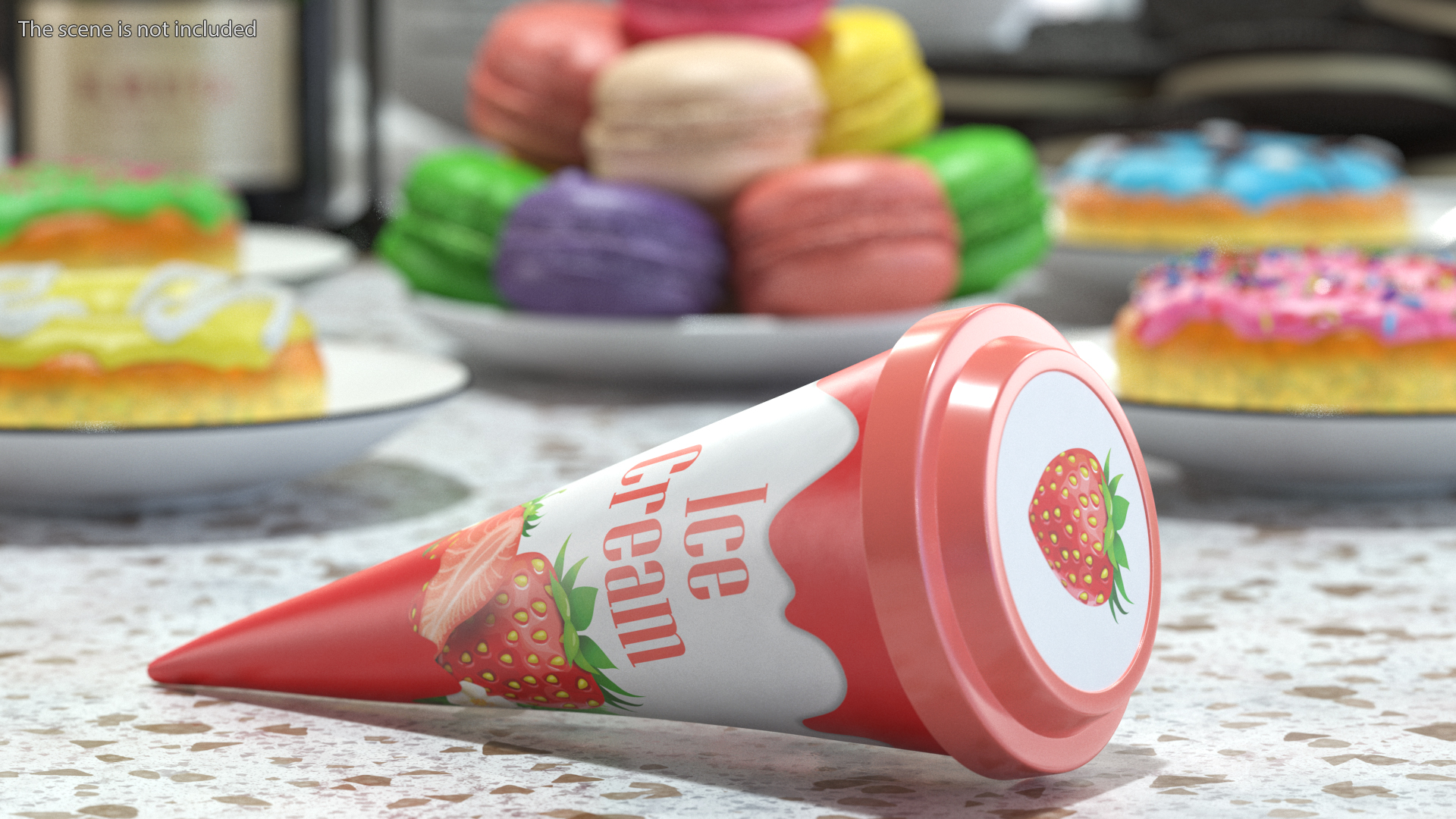 3D Cone Ice Cream with Cap Mockup Strawberry