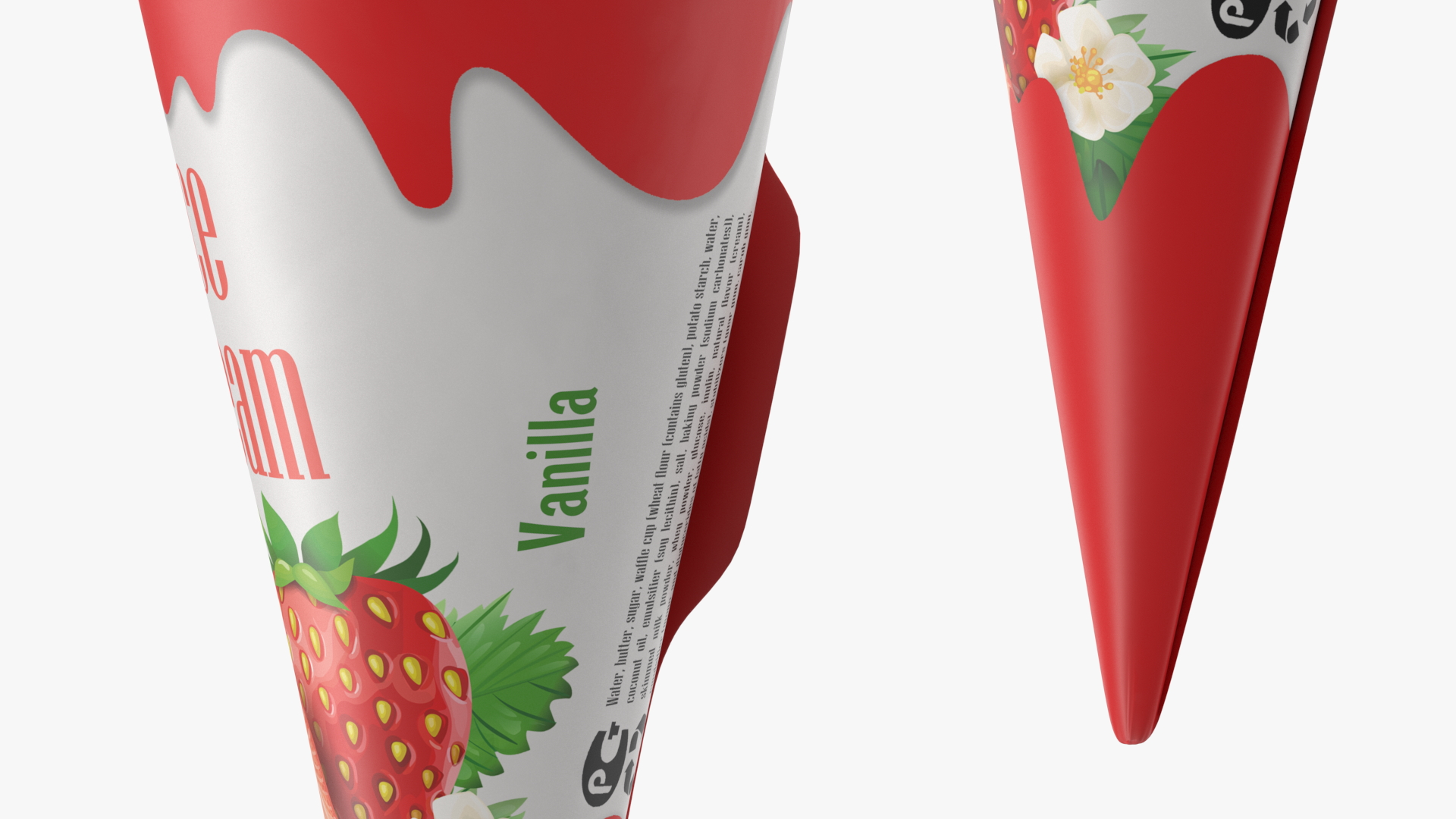 3D Cone Ice Cream with Cap Mockup Strawberry