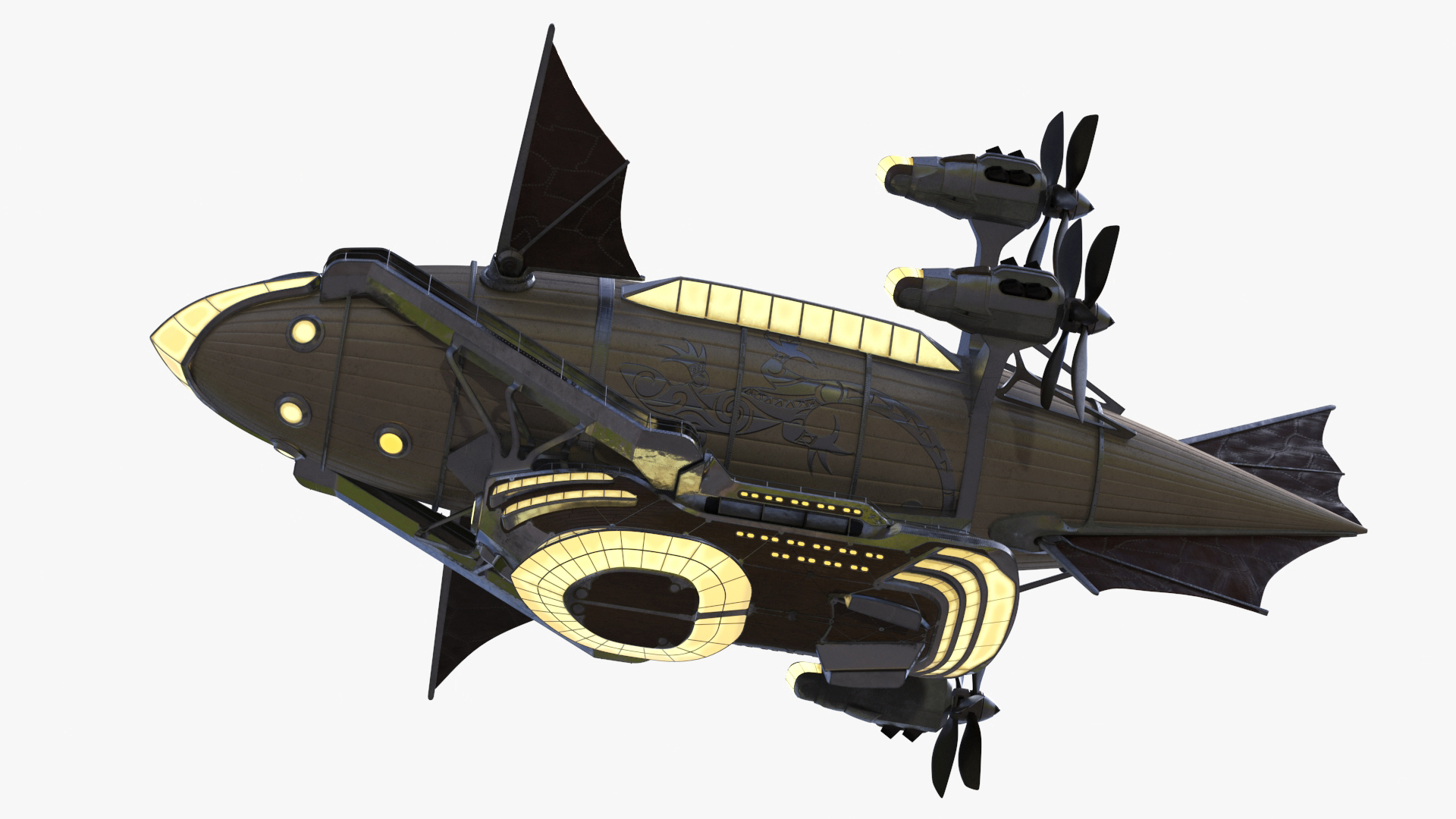 Steampunk Blimp Rigged 3D