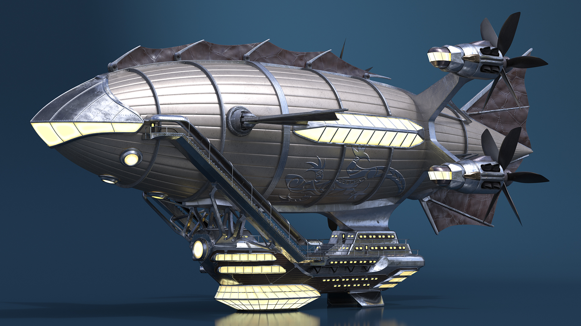 Steampunk Blimp Rigged 3D