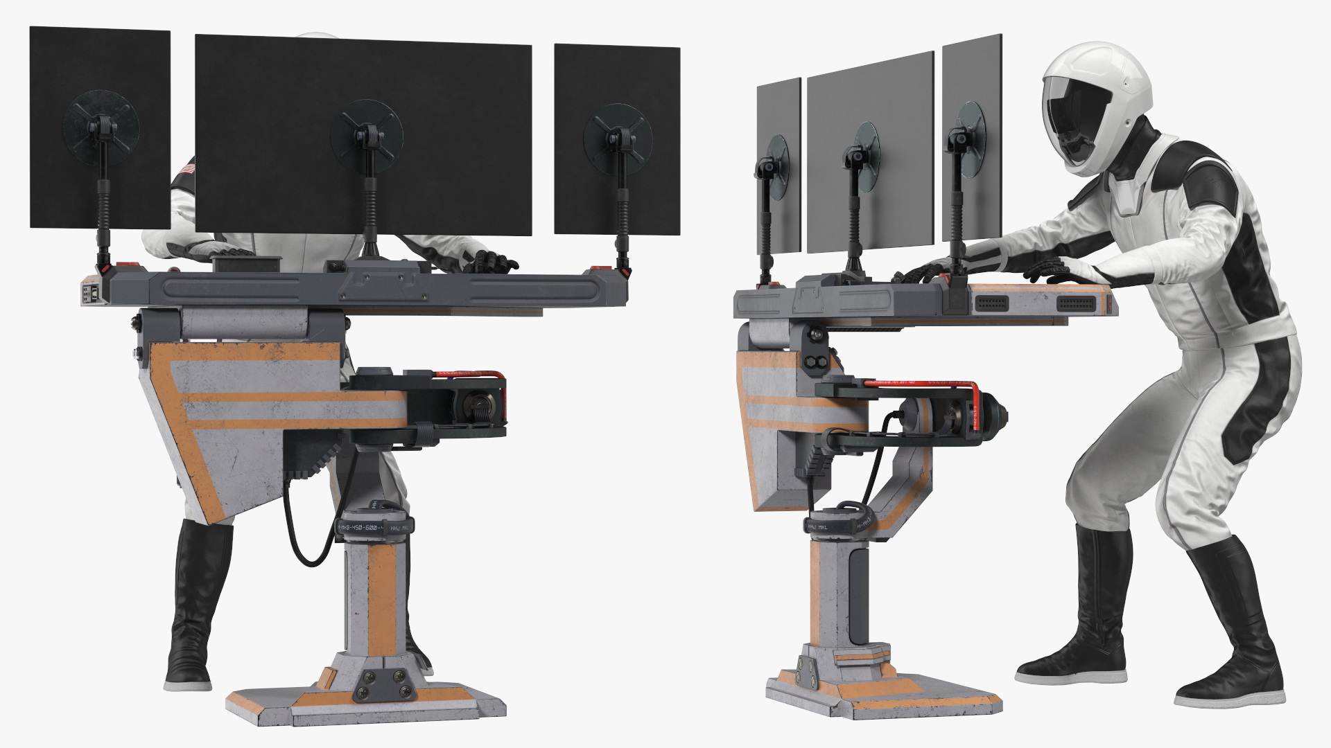 An Astronaut Input Data into Sci-fi Computer 3D model