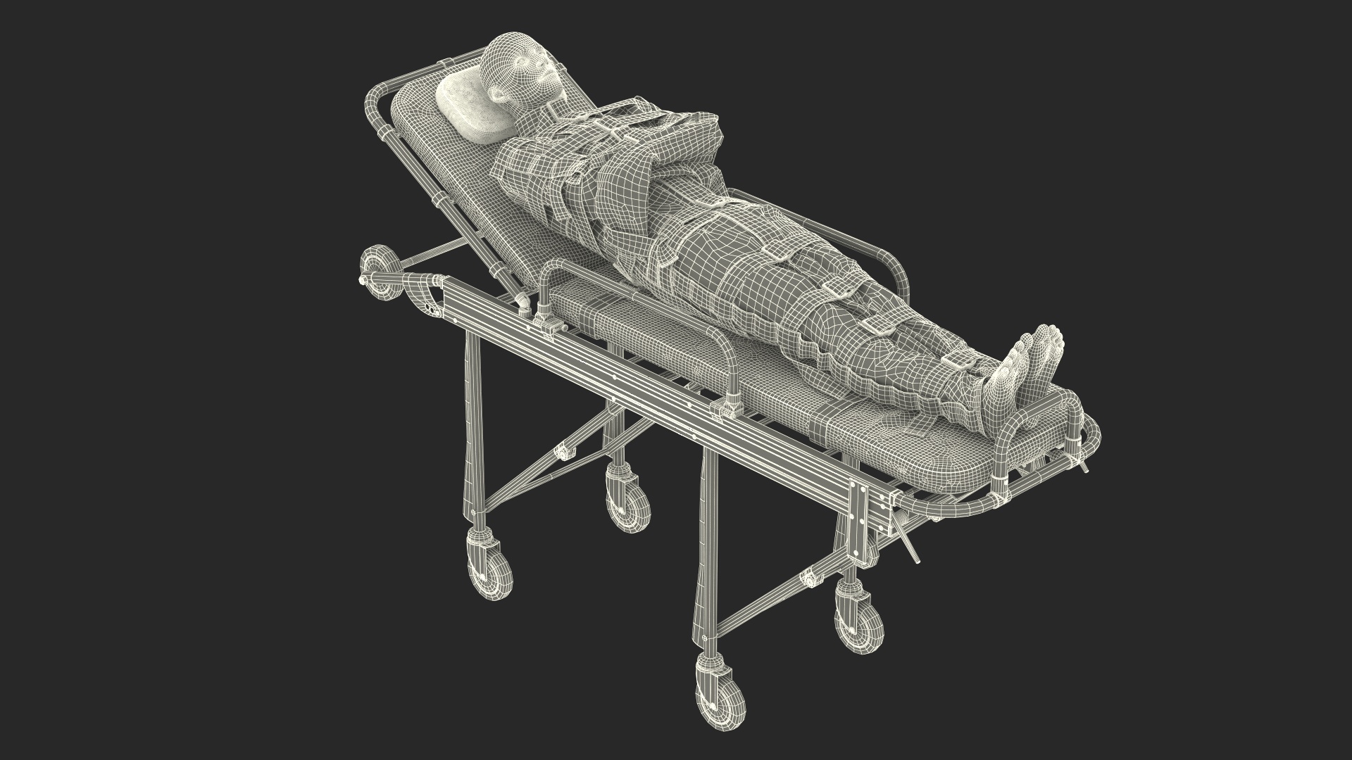 3D model Patient in Straitjacket on Hospital Stretcher