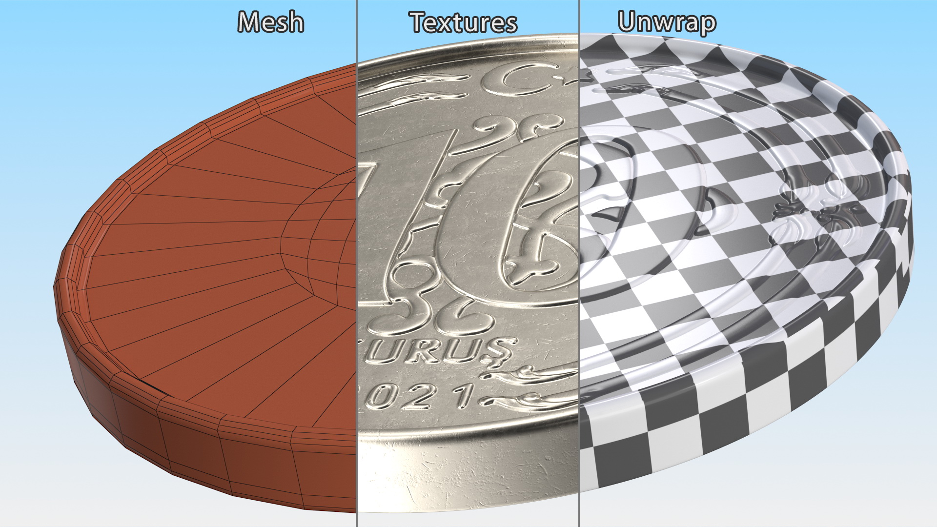 3D Turkish Coin 10 Kurus