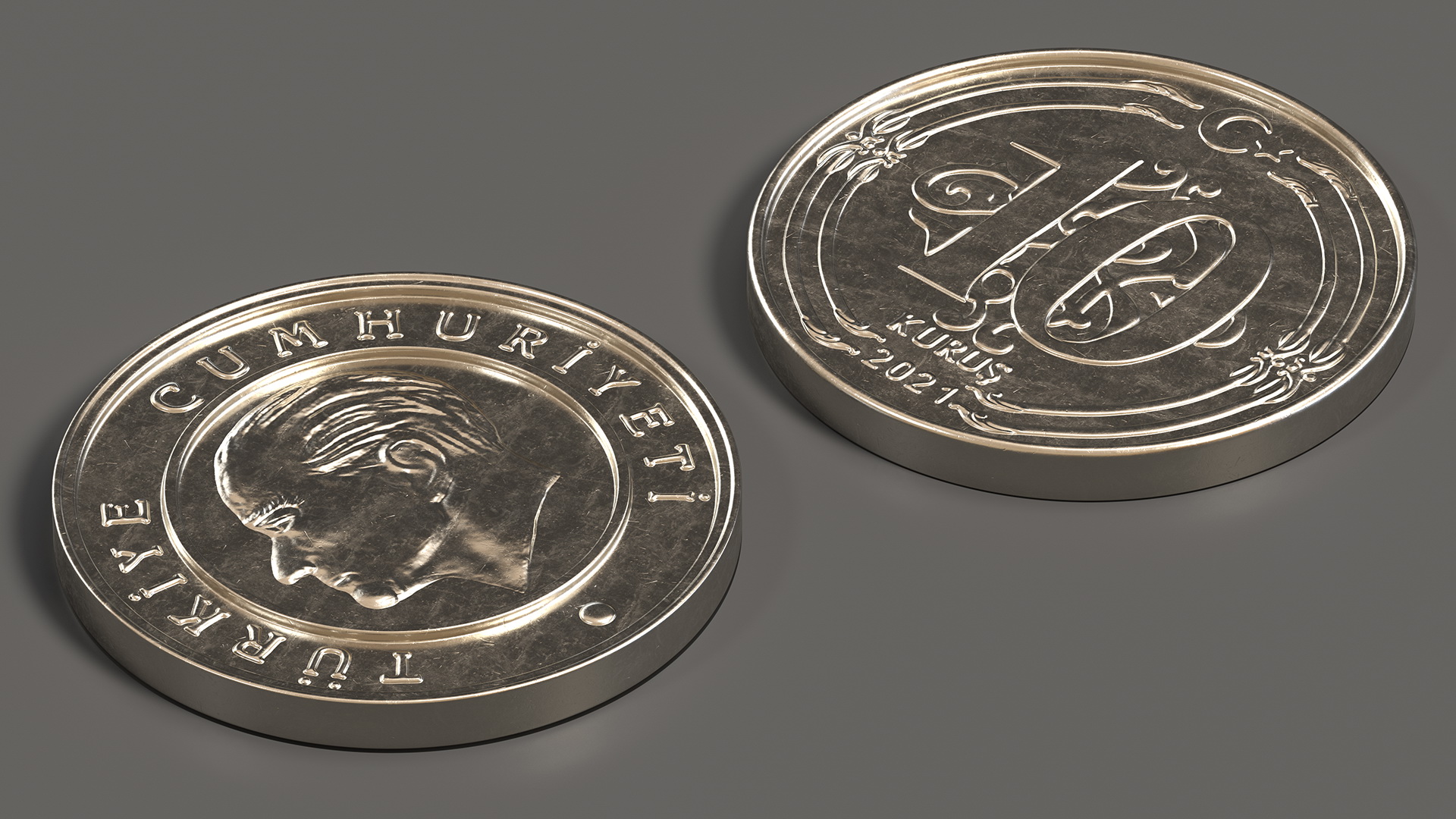 3D Turkish Coin 10 Kurus