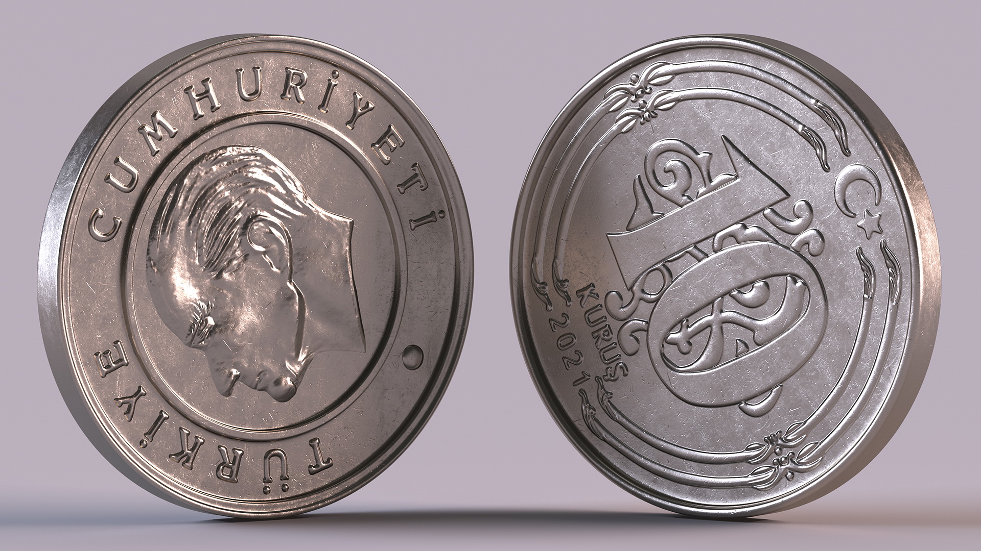 3D Turkish Coin 10 Kurus