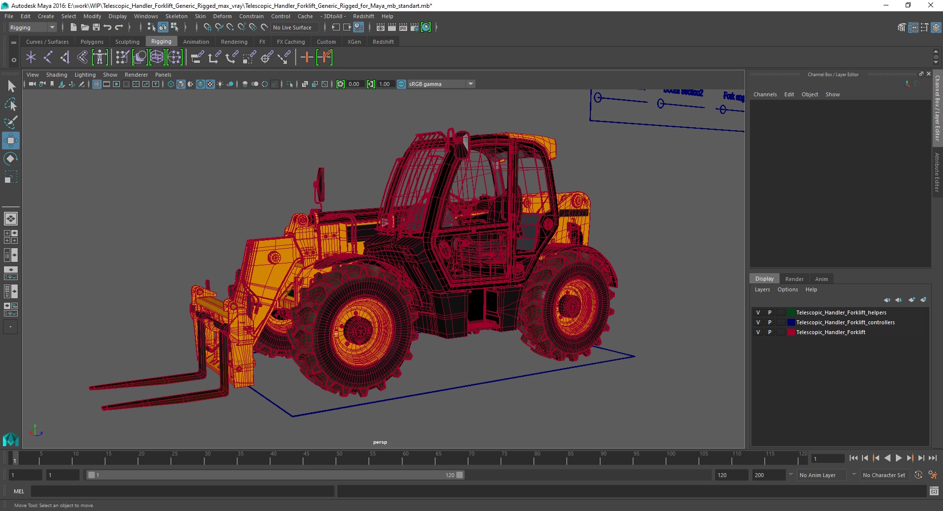 3D Telescopic Handler Forklift Generic Rigged for Maya