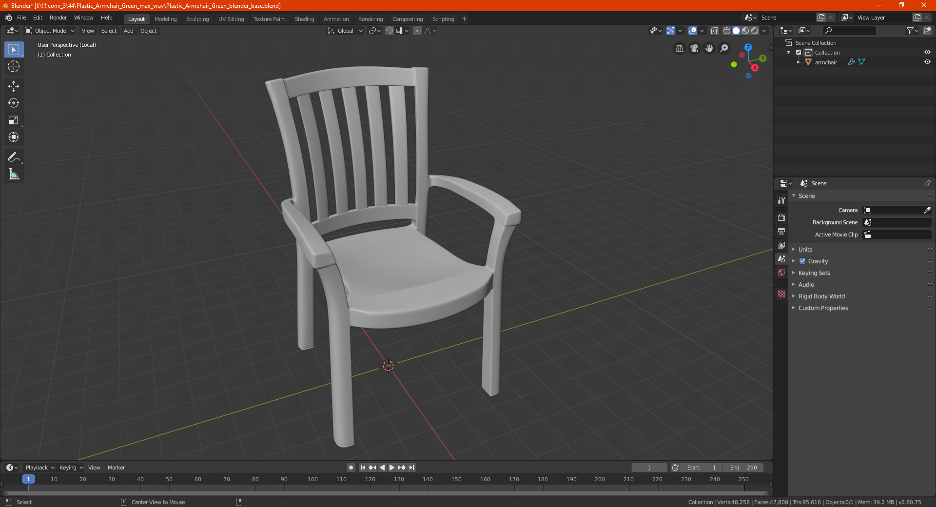 Plastic Armchair White 3D