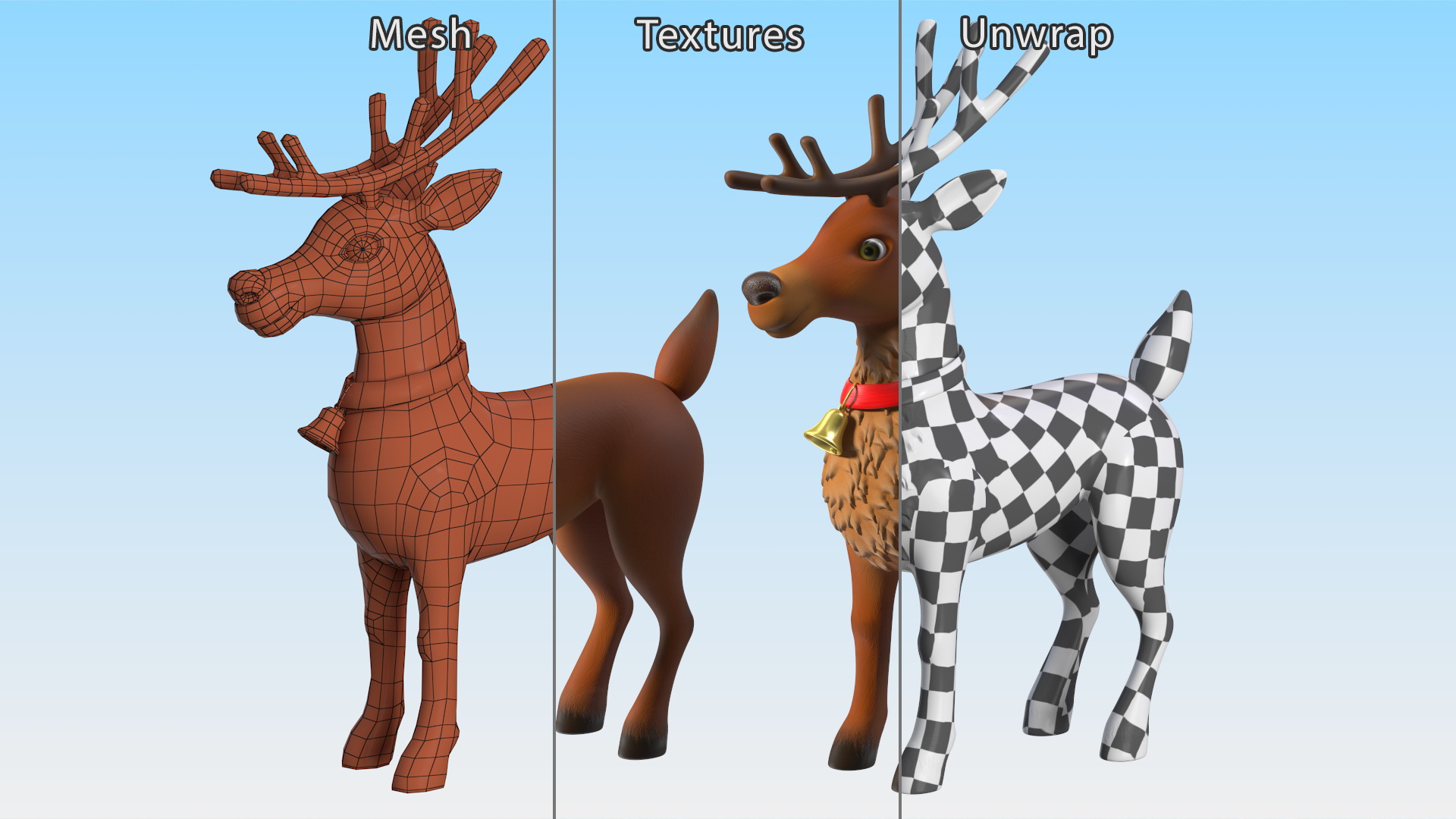 Cartoon Christmas Deer Rigged 3D model