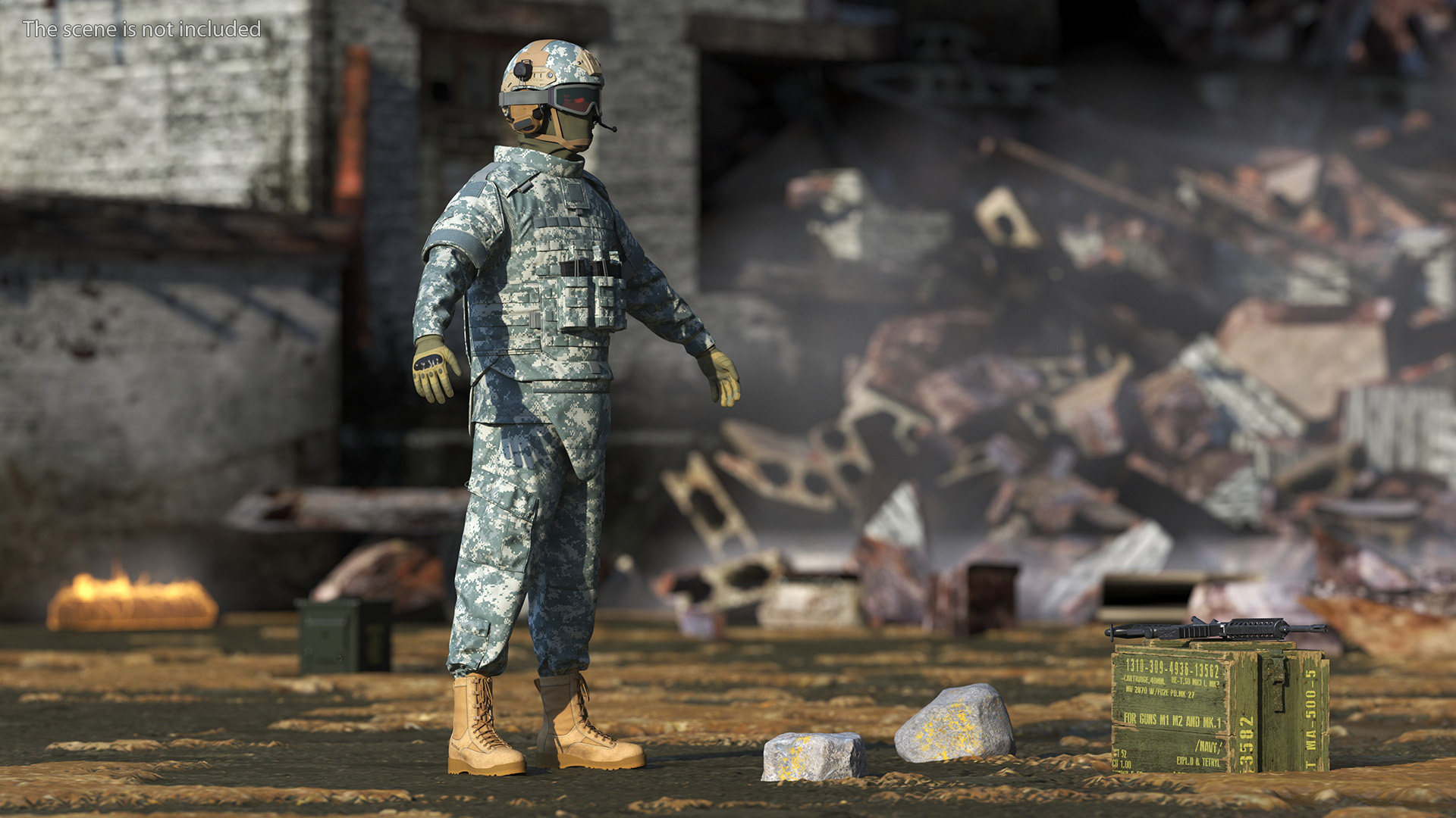 3D Military Soldier in Grey Camo Rigged