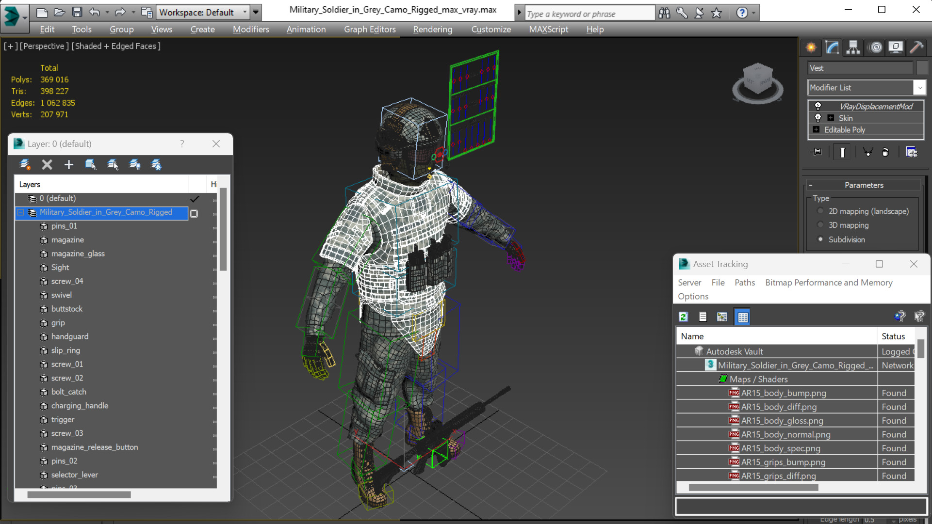 3D Military Soldier in Grey Camo Rigged