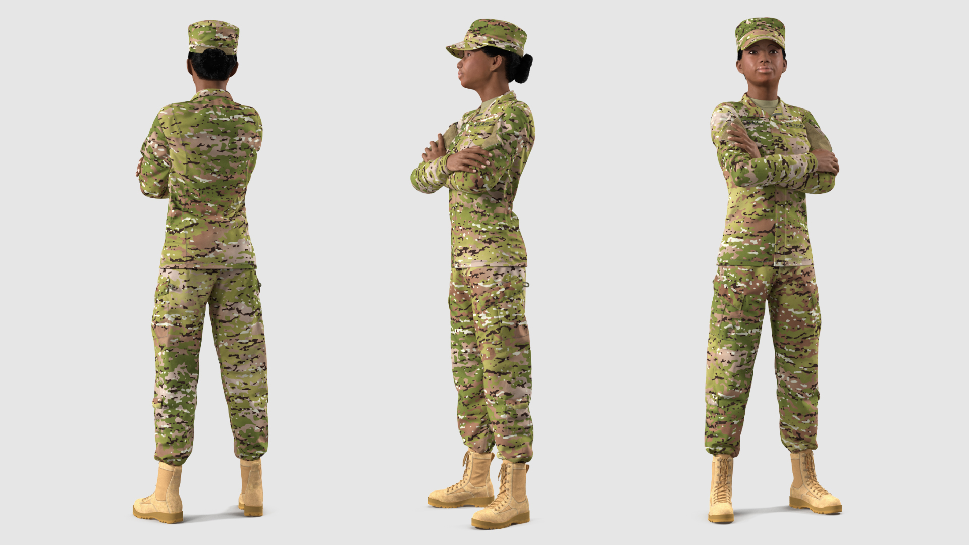 3D model Black Female Soldier Military Camo Fur Rigged