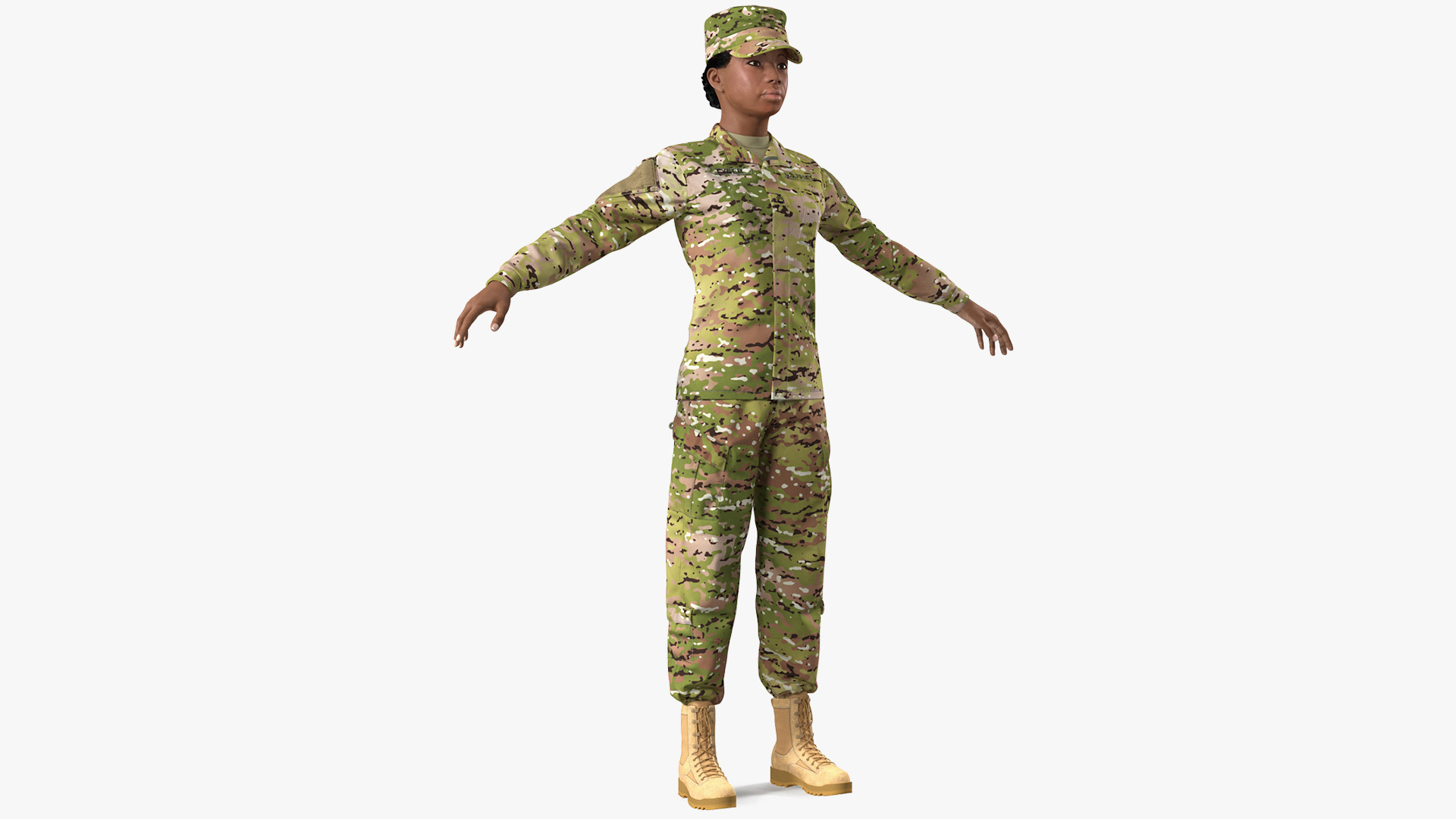 3D model Black Female Soldier Military Camo Fur Rigged