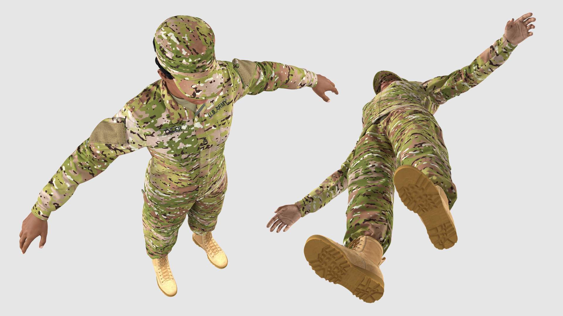 3D model Black Female Soldier Military Camo Fur Rigged