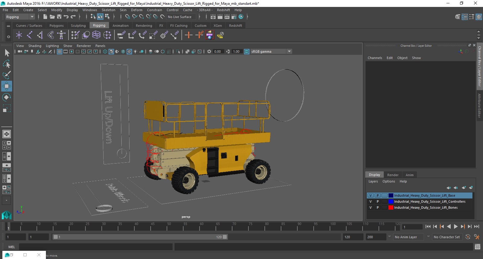 3D model Industrial Heavy Duty Scissor Lift Rigged for Maya