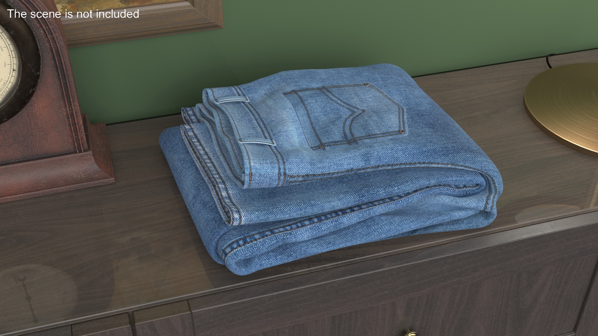 3D Folded Denim Blue Jeans model