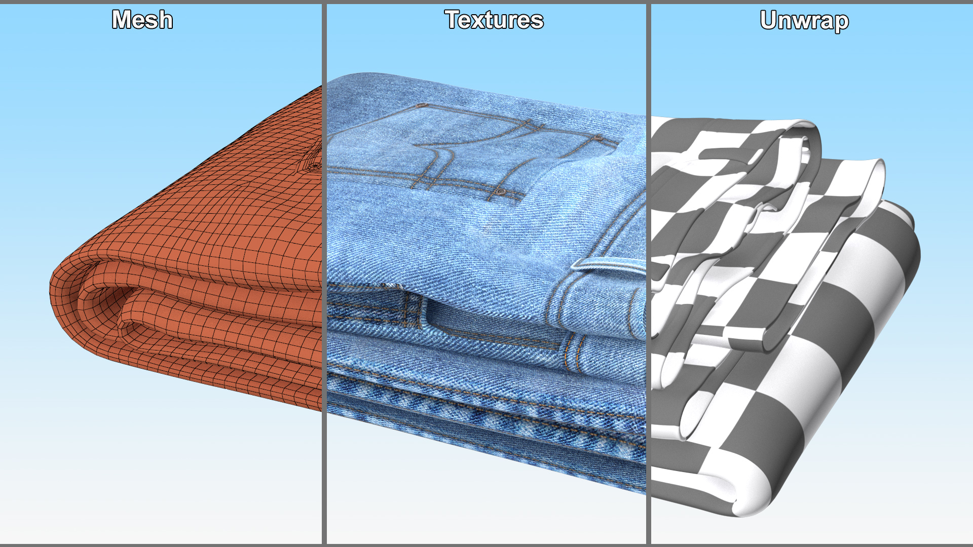 3D Folded Denim Blue Jeans model