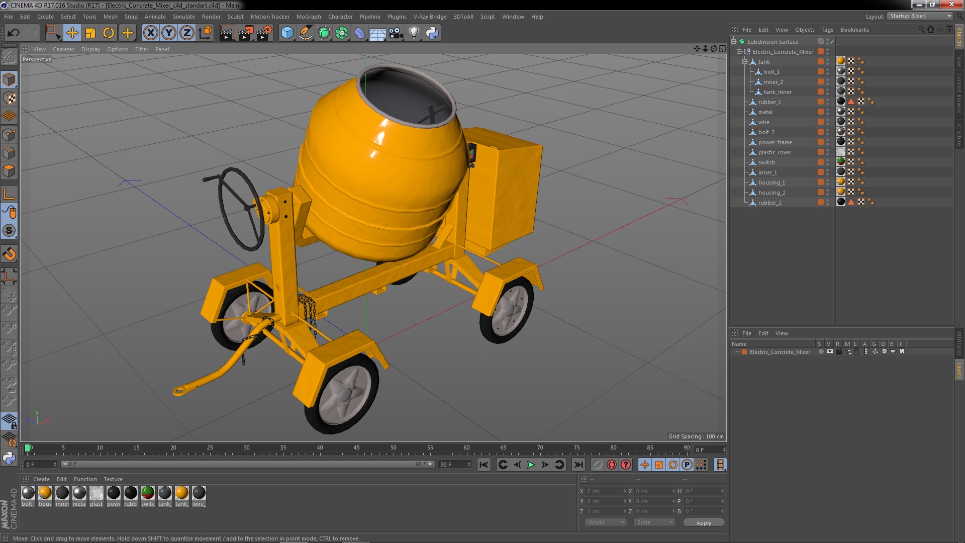 3D Electric Concrete Mixer model