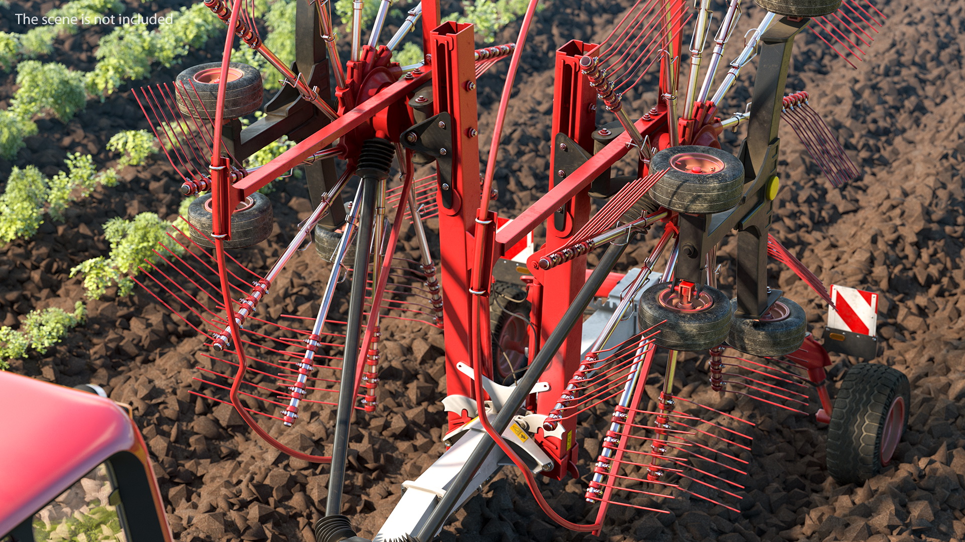 Tractor with Used Twin Rotary Rake Generic Parked 3D model