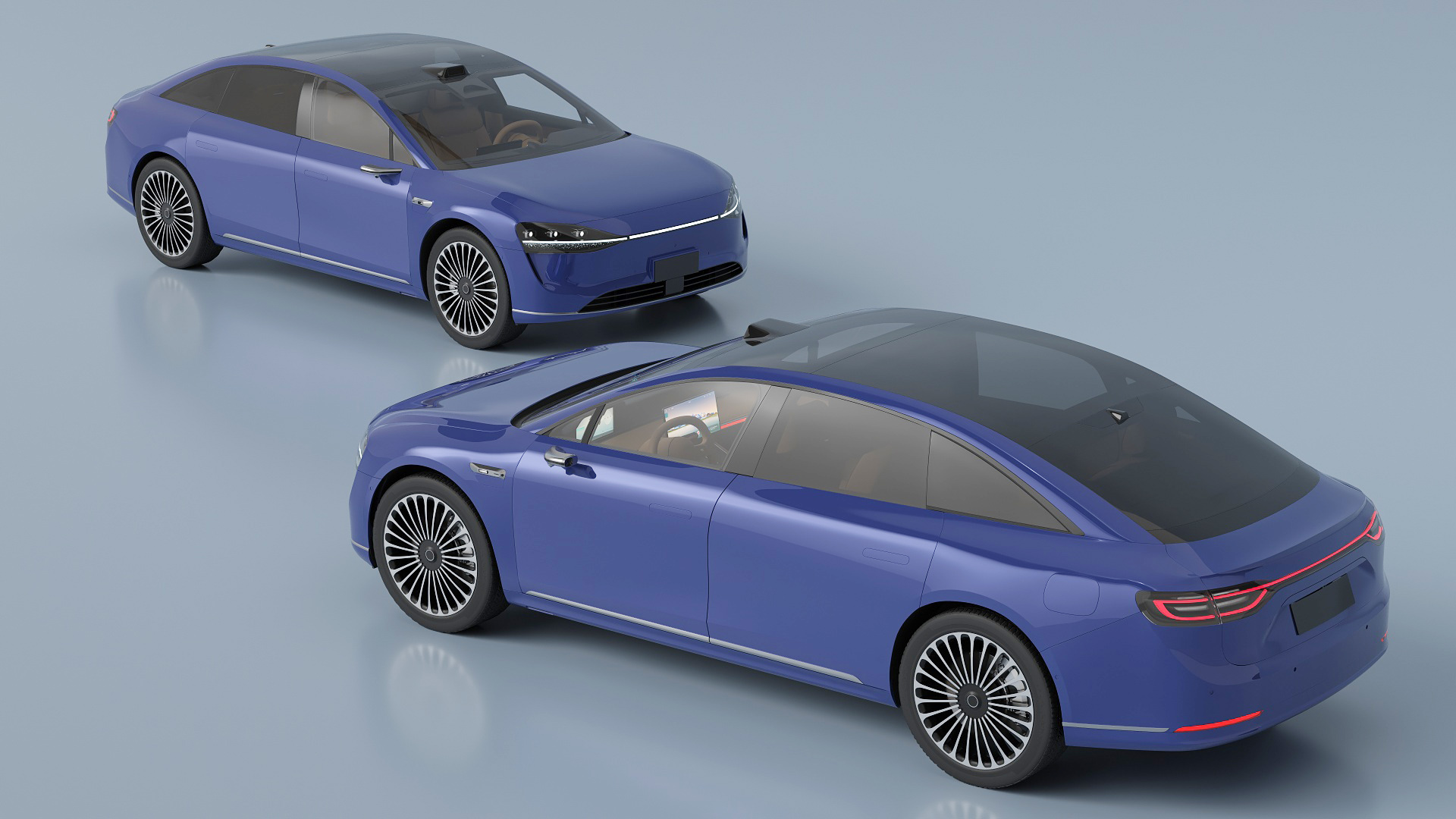 3D model Urban Electric Sedan Car Blue Simplified