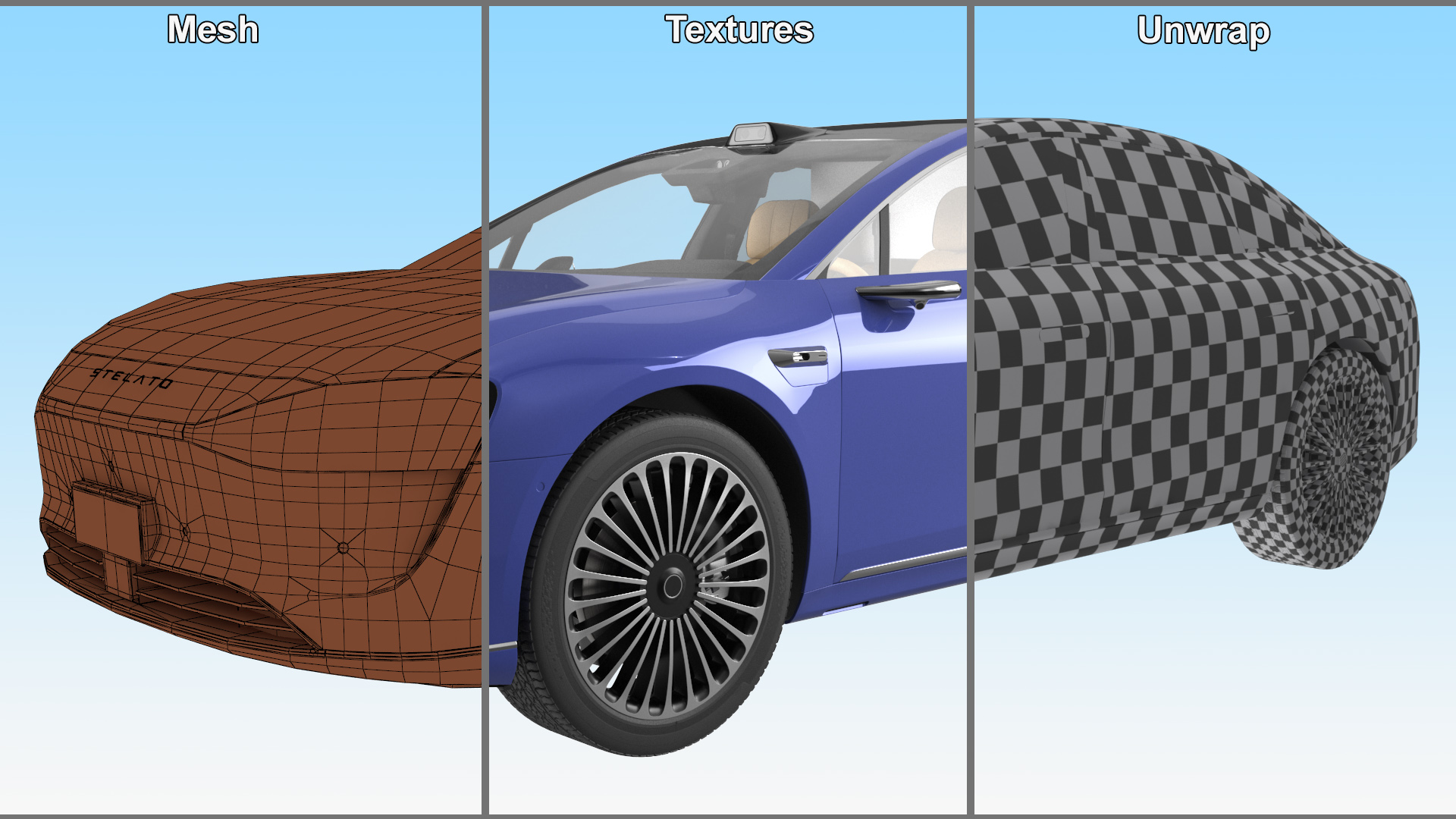 3D model Urban Electric Sedan Car Blue Simplified