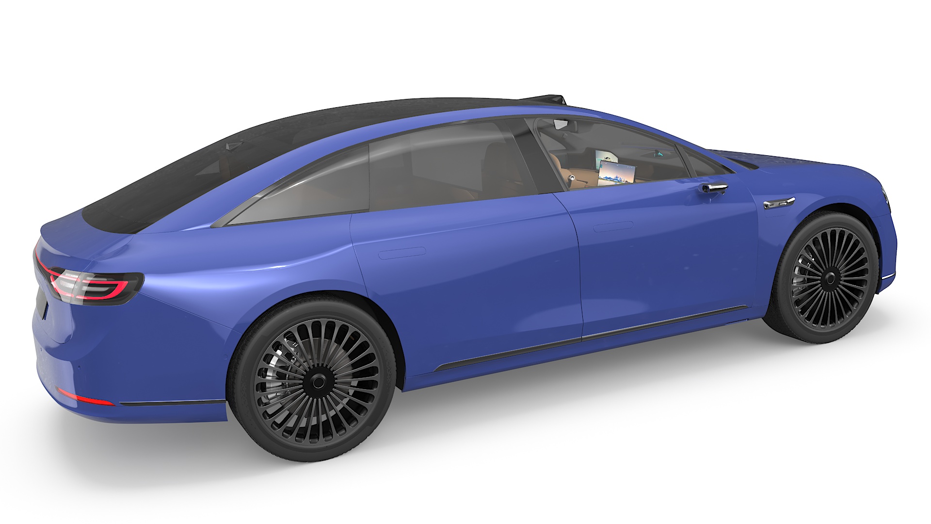 3D model Urban Electric Sedan Car Blue Simplified