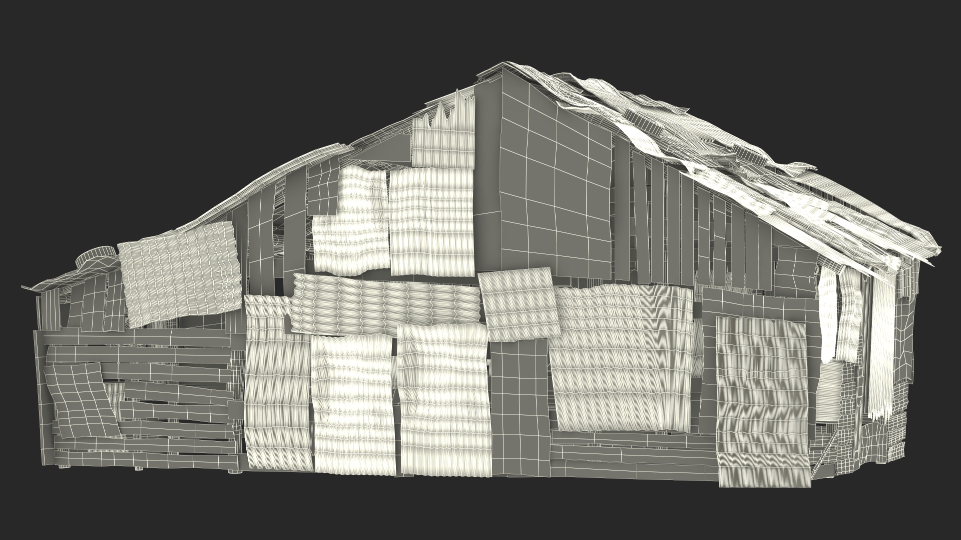 Dual Roof Slum Shack and Homeless Man 3D