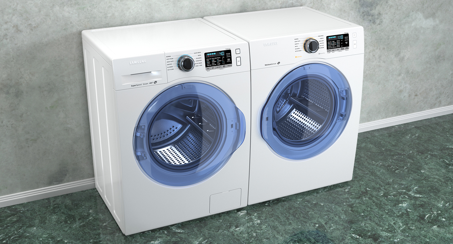 3D model Front Load Washing Machine and Dryer Samsung White