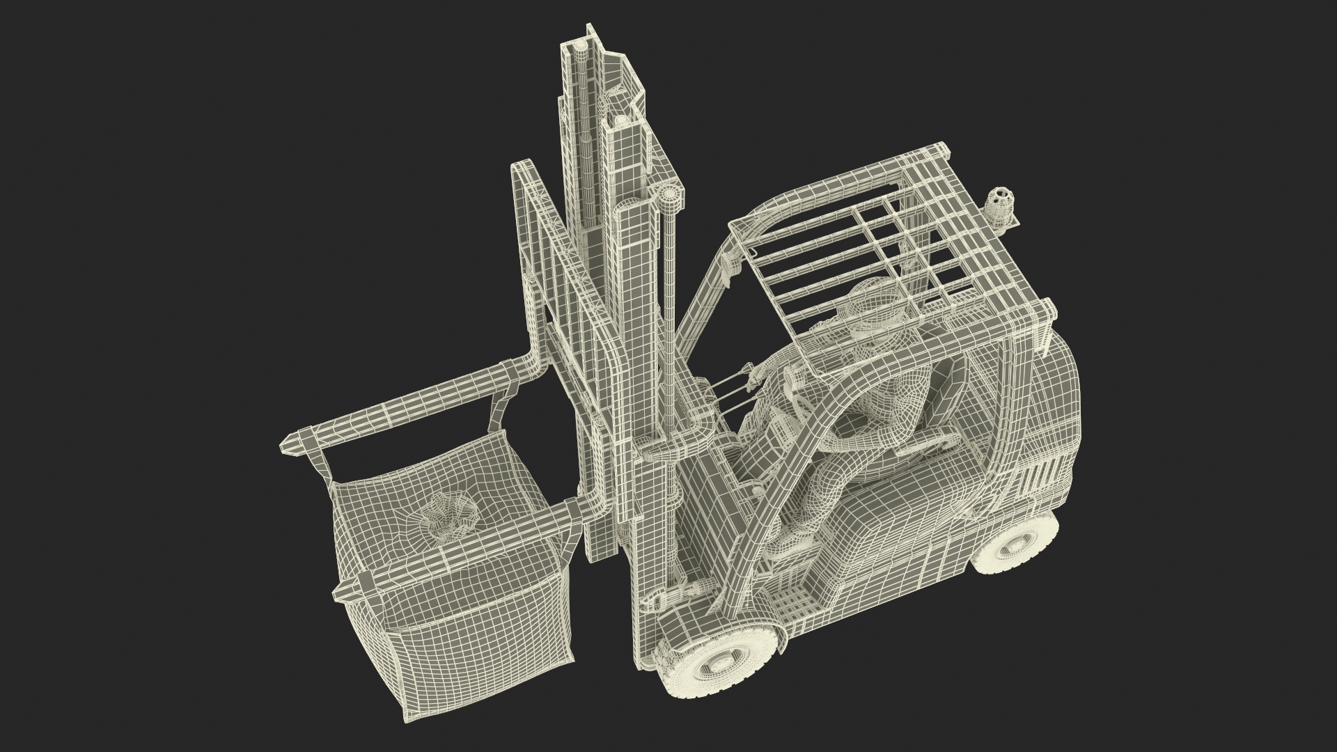 Electric Forklift with Operator and Bulk Bag 3D model