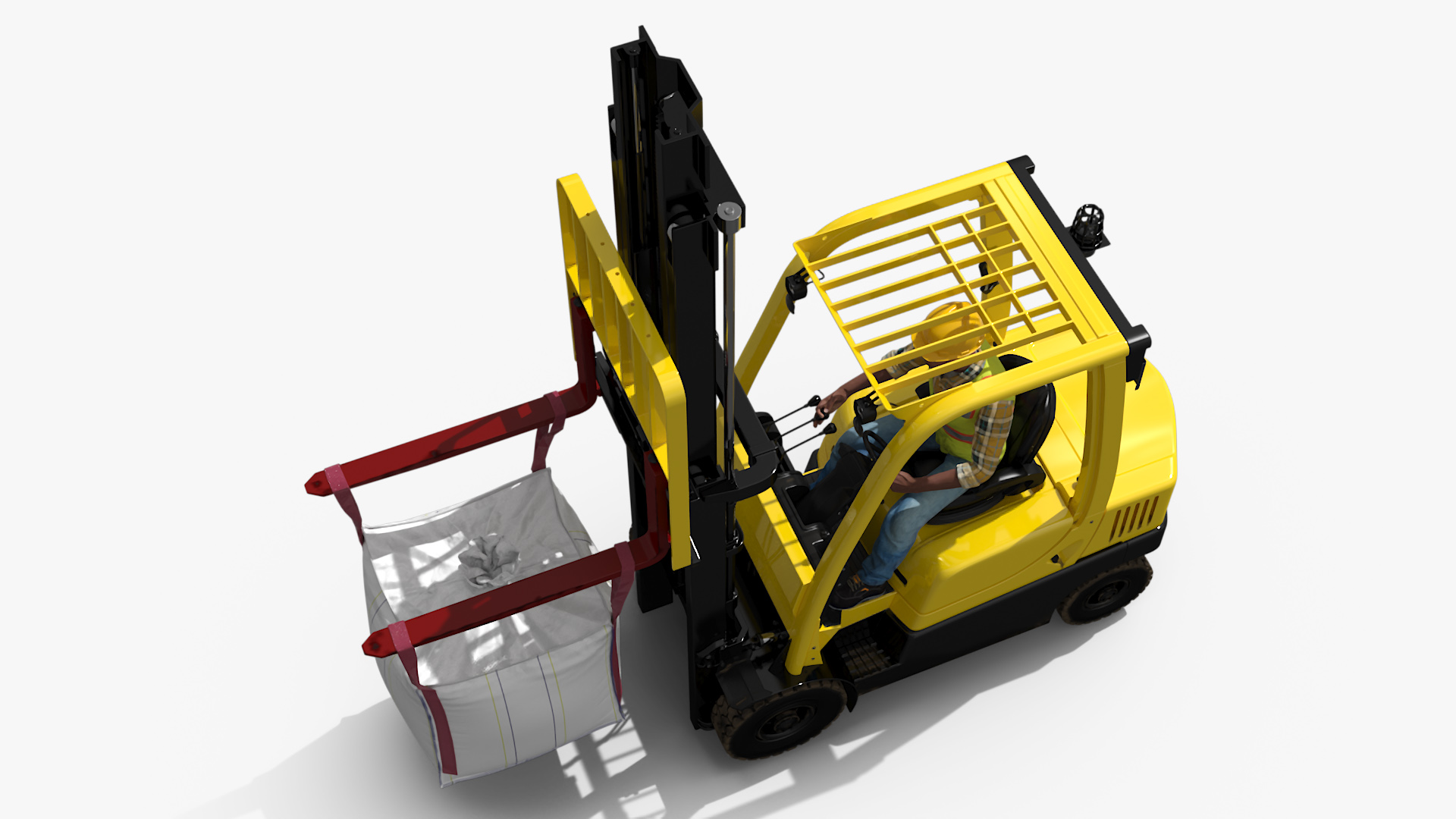 Electric Forklift with Operator and Bulk Bag 3D model