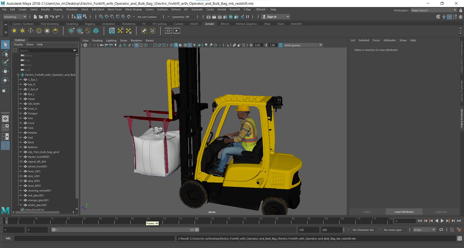 Electric Forklift with Operator and Bulk Bag 3D model