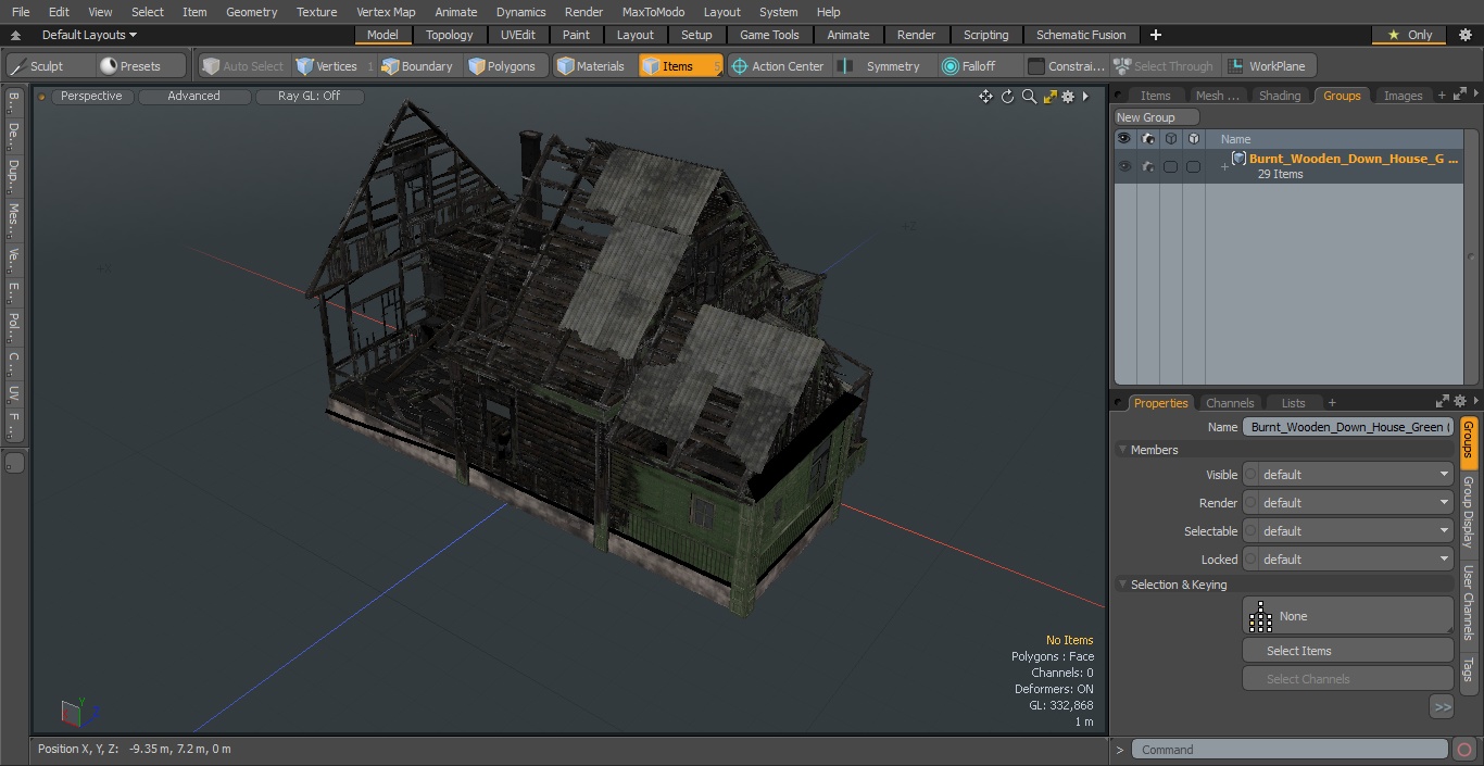 Burnt Wooden Down House Green 3D model