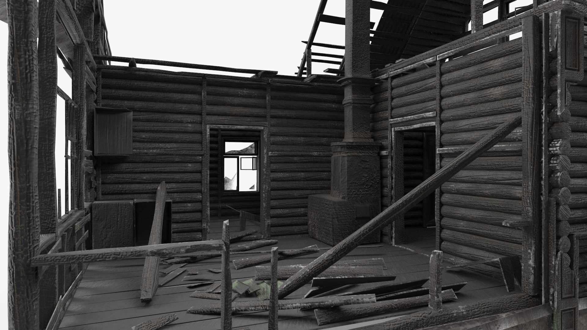 Burnt Wooden Down House Green 3D model