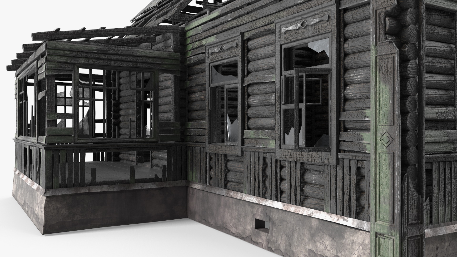 Burnt Wooden Down House Green 3D model