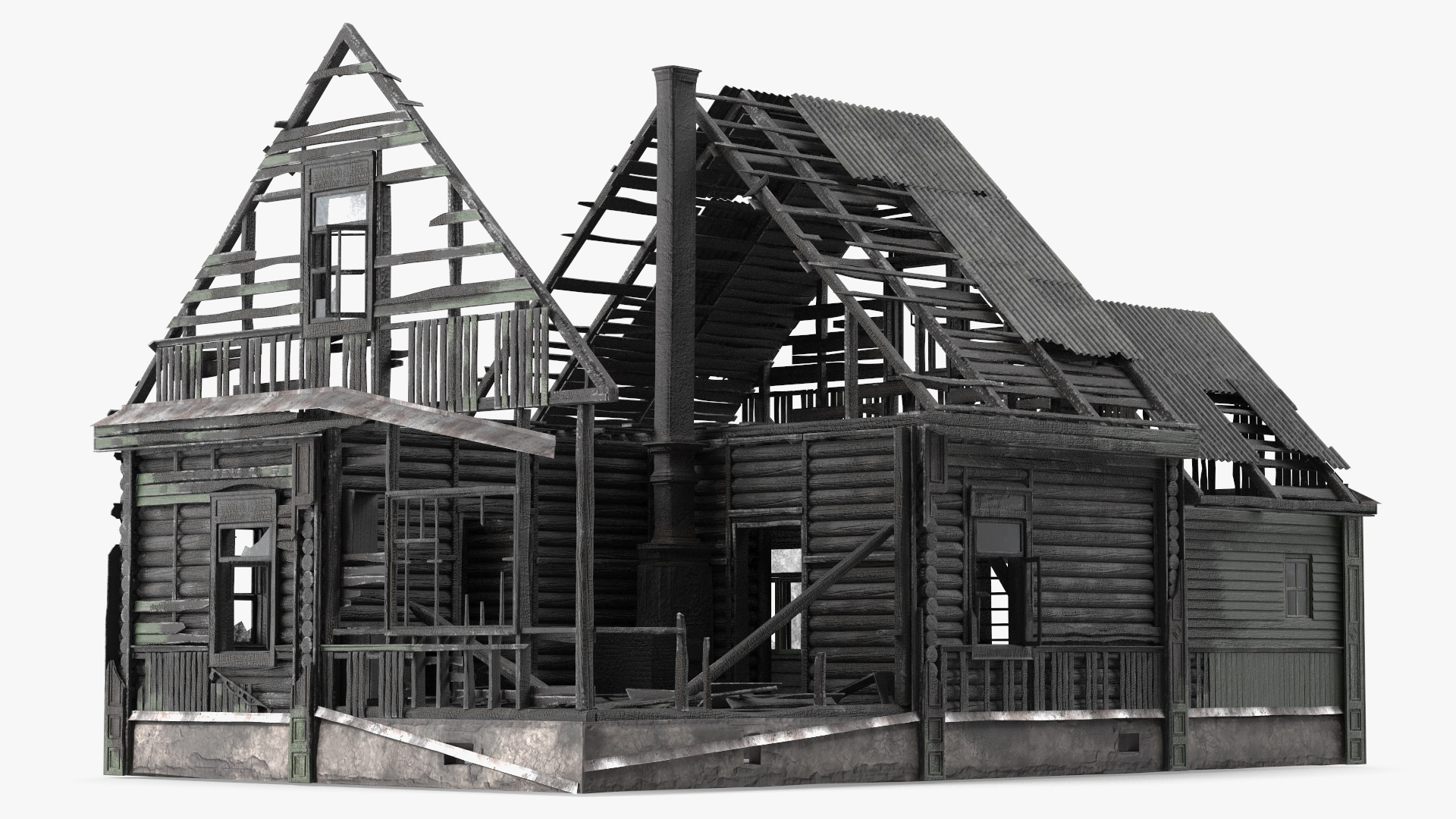 Burnt Wooden Down House Green 3D model