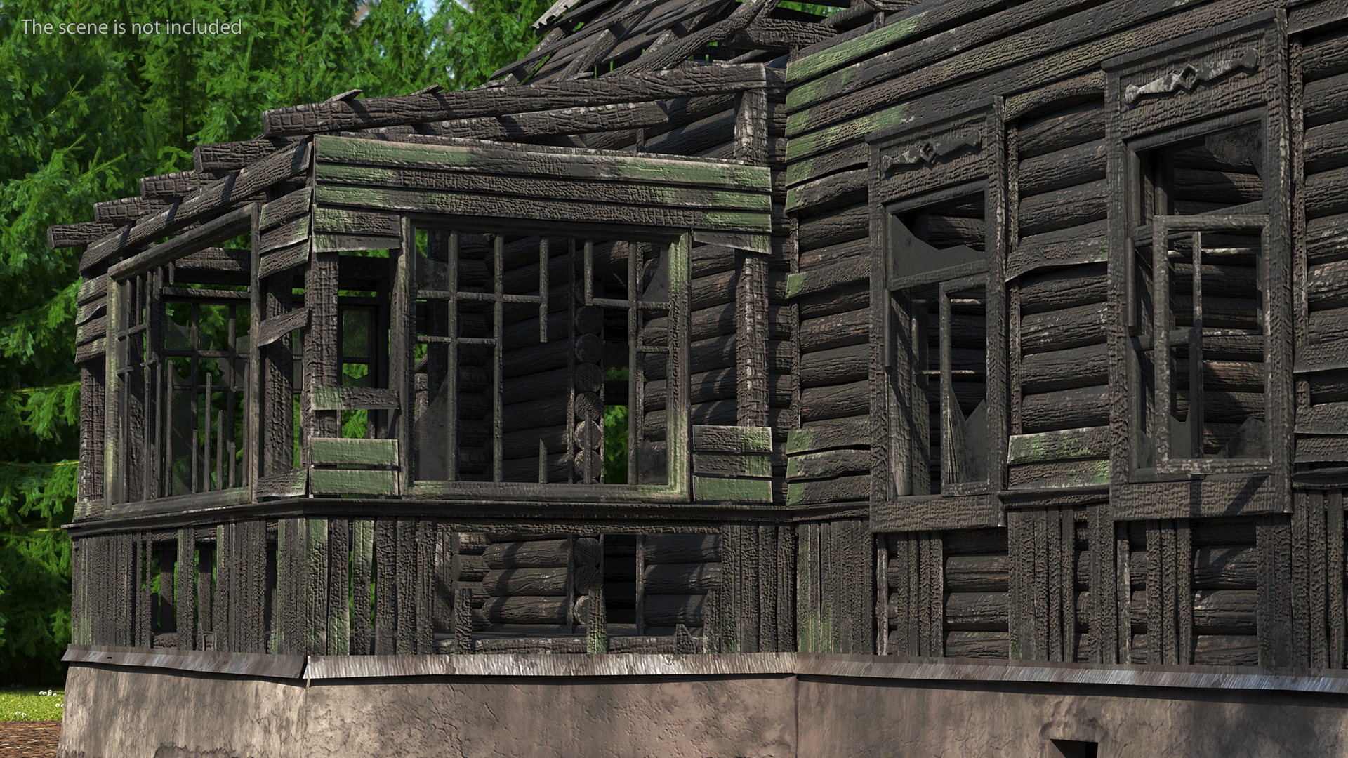 Burnt Wooden Down House Green 3D model