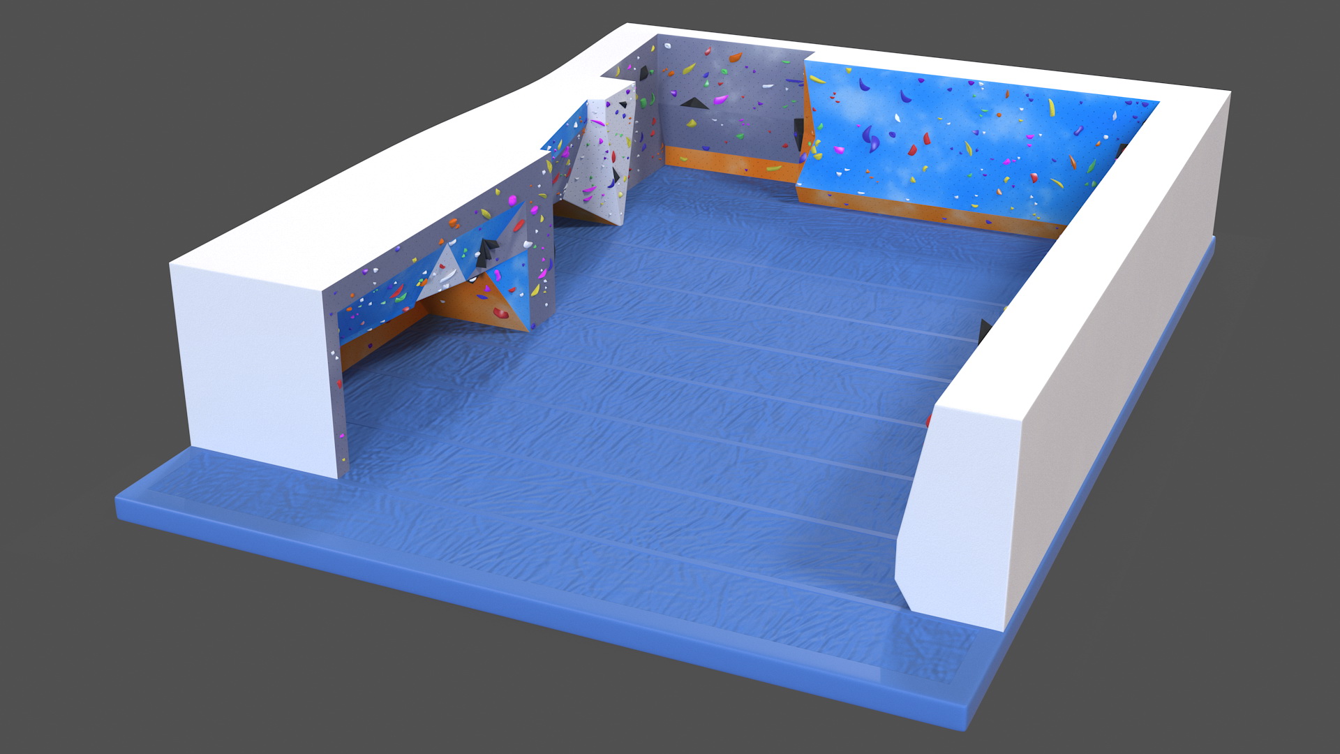 Big Bouldering Climbing Wall with Sports Mat 3D model