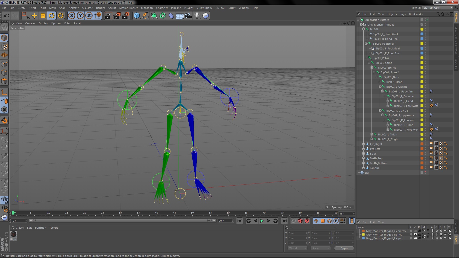 3D Grey Monster Rigged for Cinema 4D model