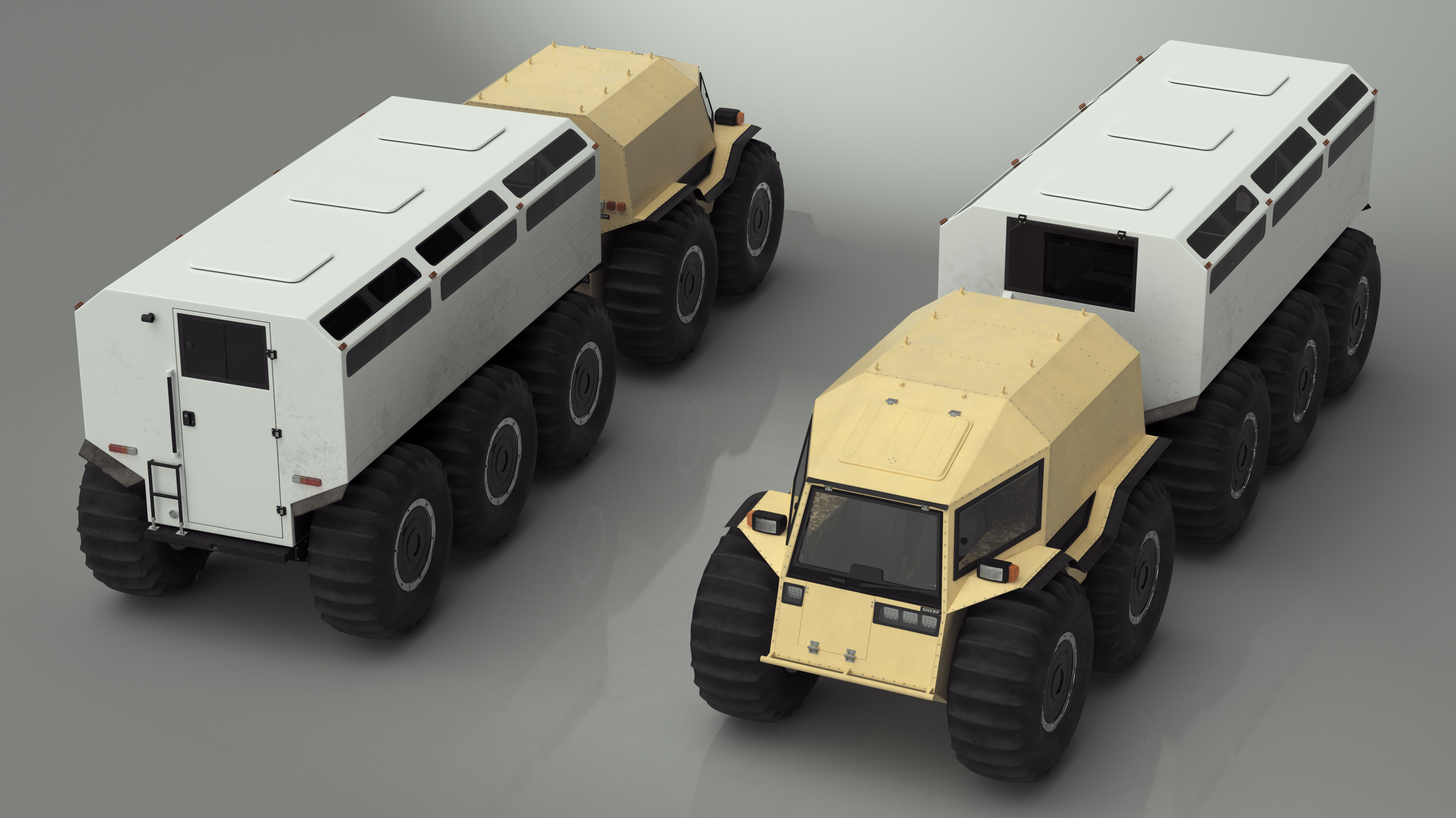 3D Sherp ATV with Trailer Light Gray model