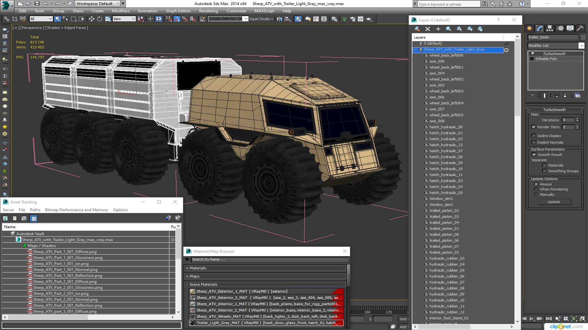 3D Sherp ATV with Trailer Light Gray model