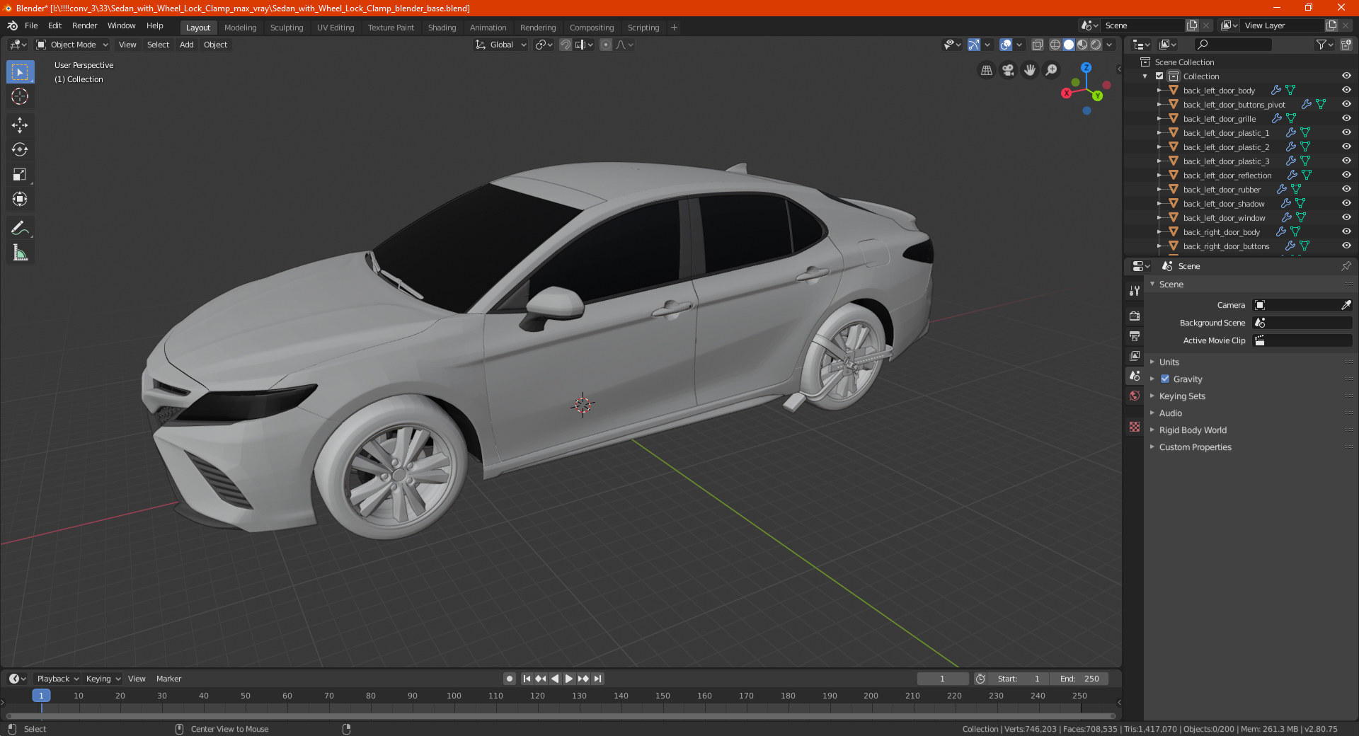 Sedan with Wheel Lock Clamp 3D