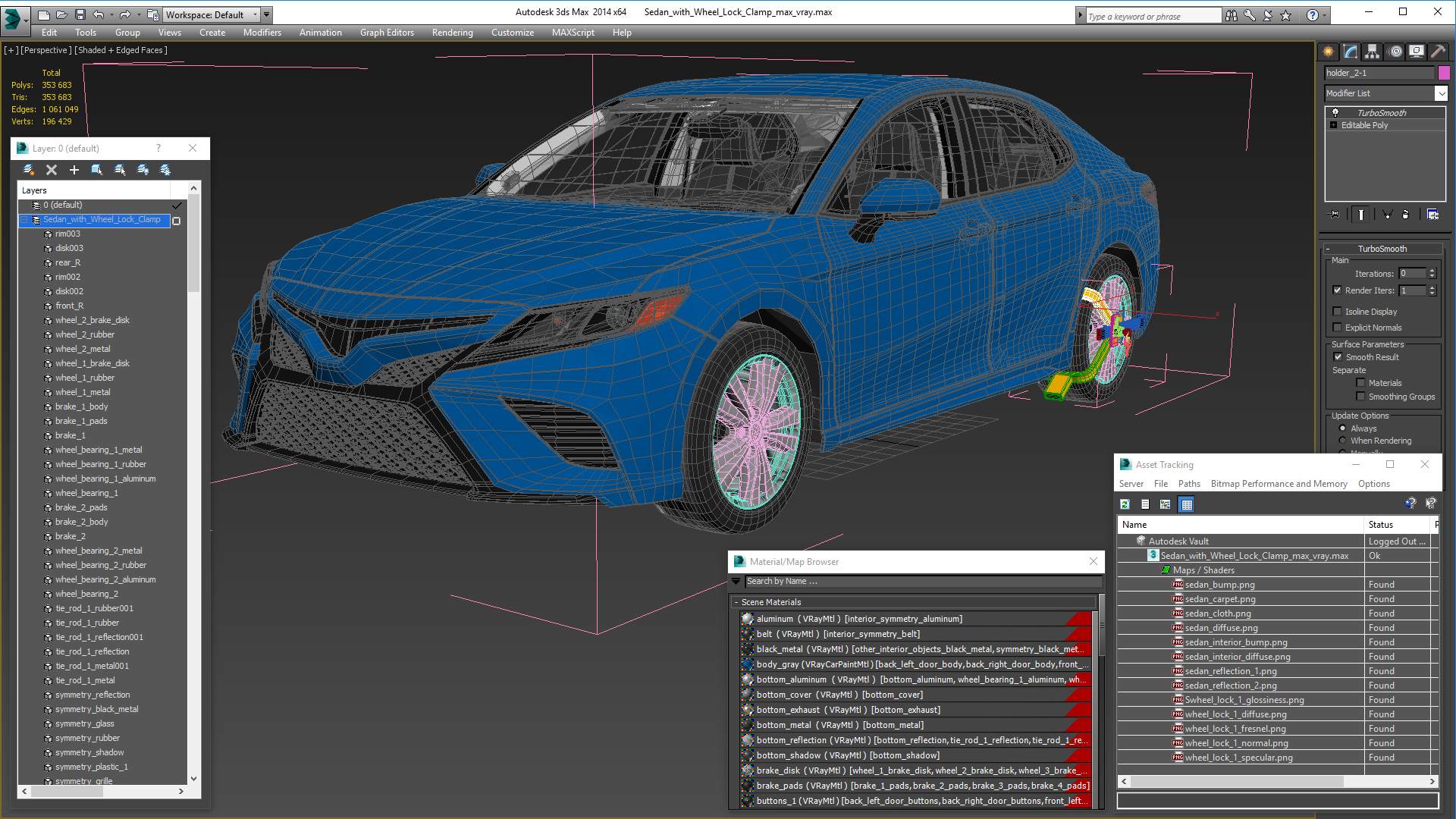 Sedan with Wheel Lock Clamp 3D